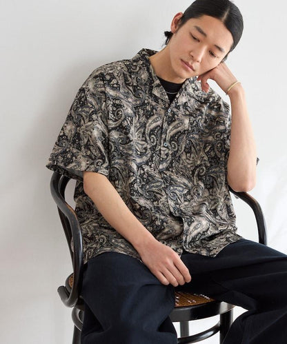 開領滿印圖案短袖襯衫（可成套搭配）