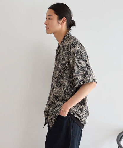 開領滿印圖案短袖襯衫（可成套搭配）