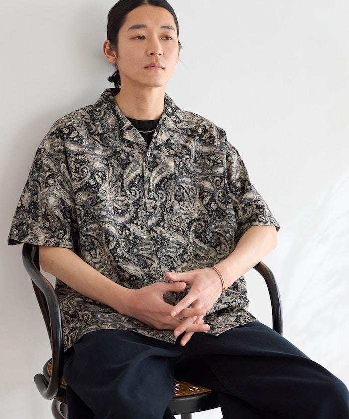 開領滿印圖案短袖襯衫（可成套搭配）