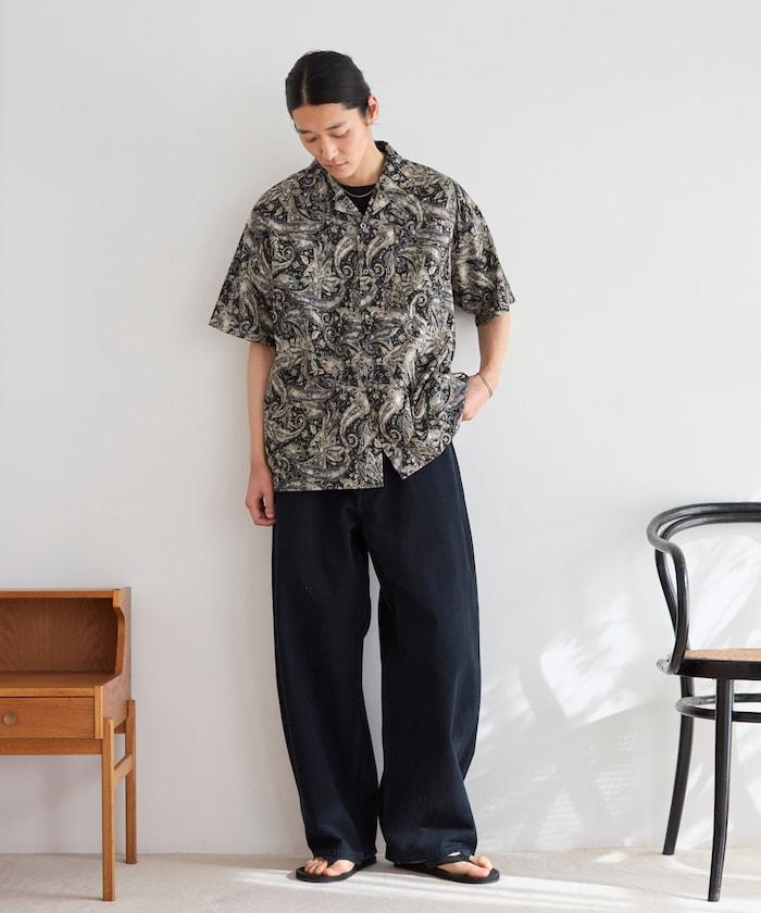 開領滿印圖案短袖襯衫（可成套搭配）