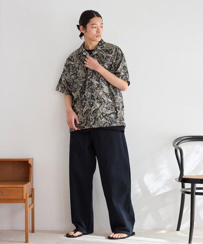 開領滿印圖案短袖襯衫（可成套搭配）