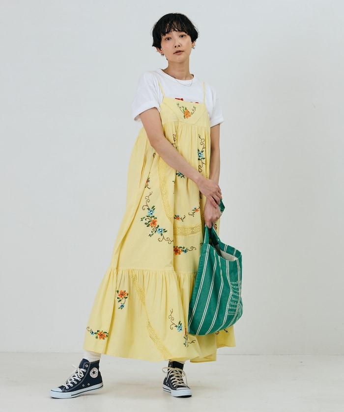印度風花卉十字刺繡蕾絲 吊帶連衣裙