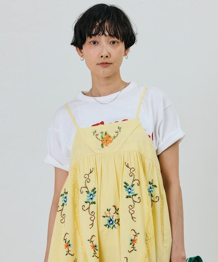 印度風花卉十字刺繡蕾絲 吊帶連衣裙