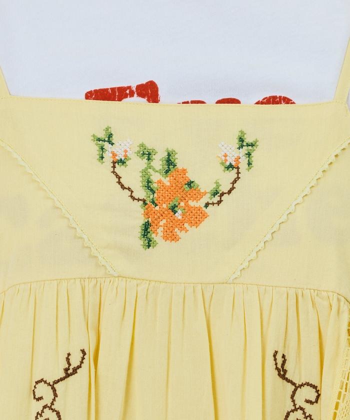 印度風花卉十字刺繡蕾絲 吊帶連衣裙