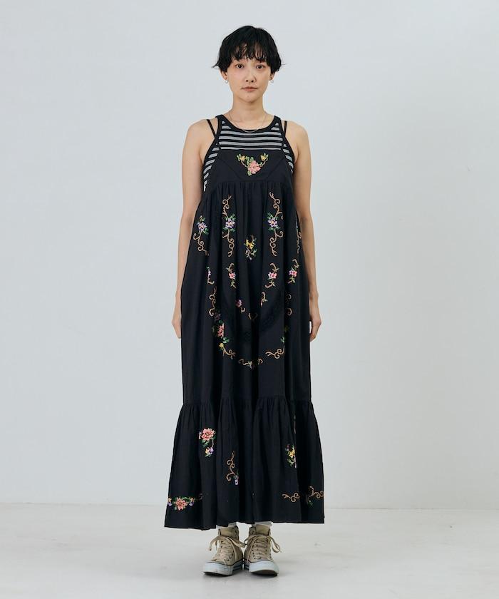 印度風花卉十字刺繡蕾絲 吊帶連衣裙