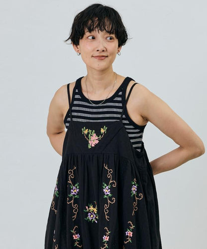 印度風花卉十字刺繡蕾絲 吊帶連衣裙