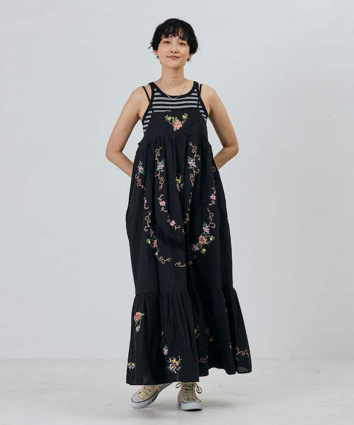 印度風花卉十字刺繡蕾絲 吊帶連衣裙