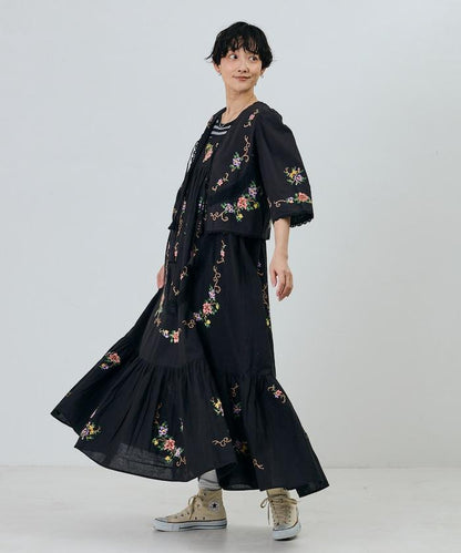 印度風花卉十字刺繡蕾絲 吊帶連衣裙