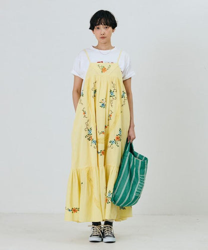 印度風花卉十字刺繡蕾絲 吊帶連衣裙