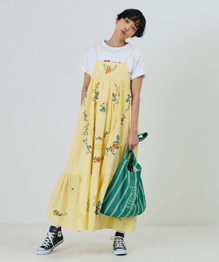 印度風花卉十字刺繡蕾絲 吊帶連衣裙