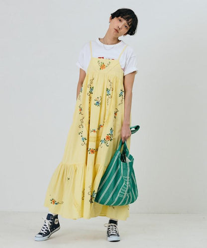 印度風花卉十字刺繡蕾絲 吊帶連衣裙