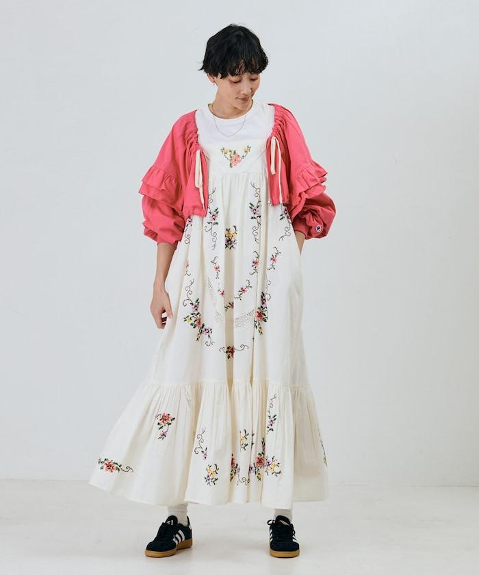 印度風花卉十字刺繡蕾絲 吊帶連衣裙