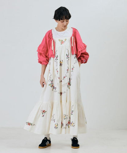 印度風花卉十字刺繡蕾絲 吊帶連衣裙