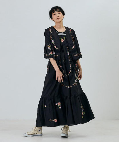 印度風花卉十字刺繡蕾絲 吊帶連衣裙
