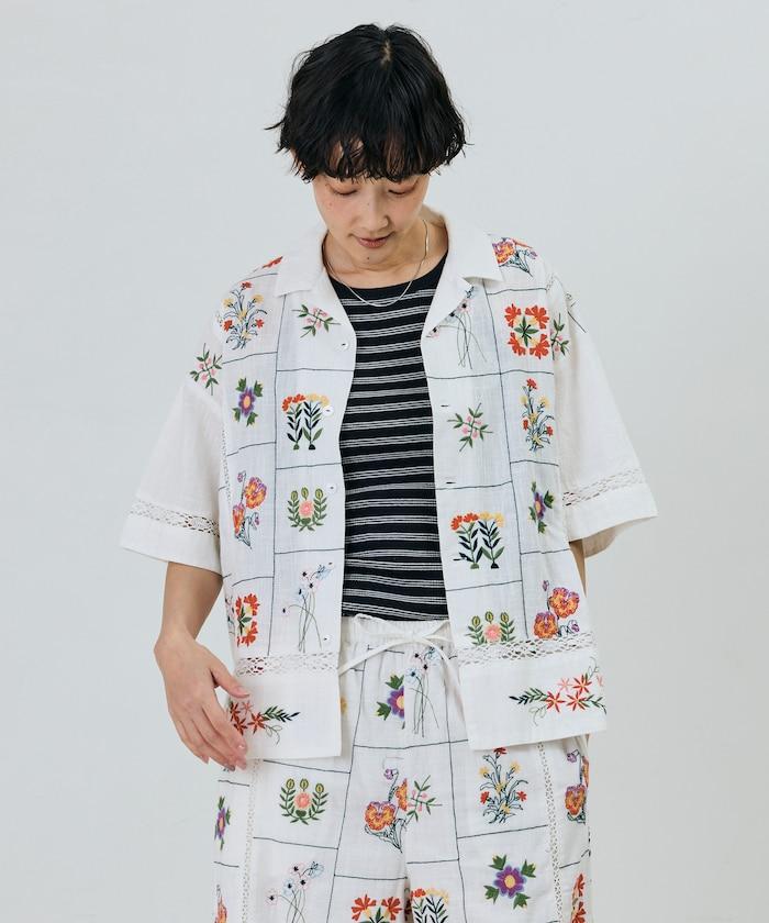 拼接花刺繡設計 襯衫
