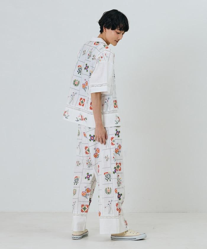 拼接花朵刺繡 褲子