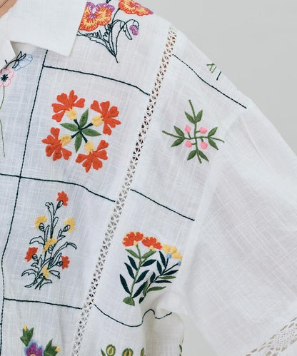 拼接花刺繡設計 襯衫