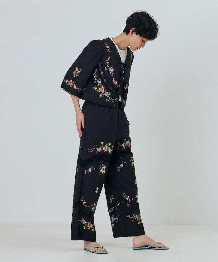 印度風花卉十字刺繡 蕾絲 短款披肩