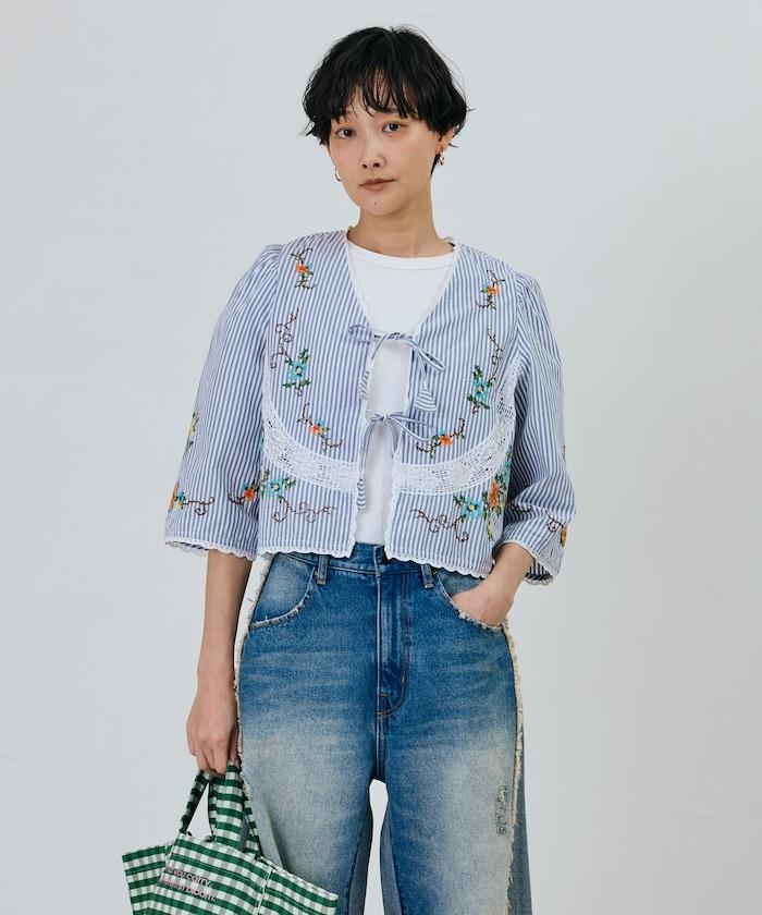印度風花卉十字刺繡 蕾絲 短款披肩
