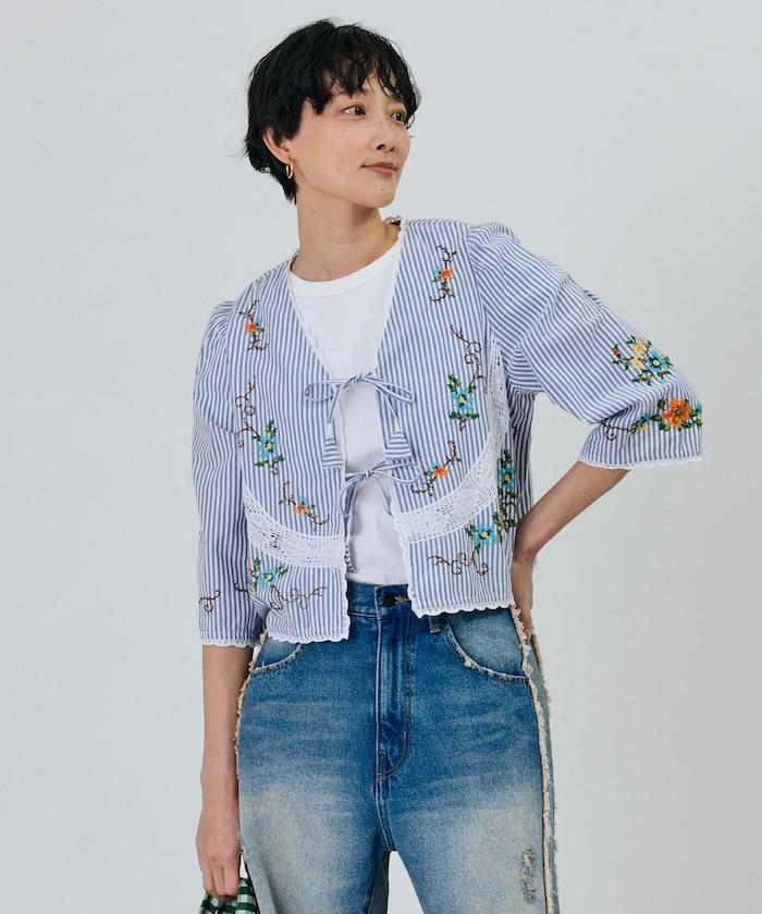 印度風花卉十字刺繡 蕾絲 短款披肩