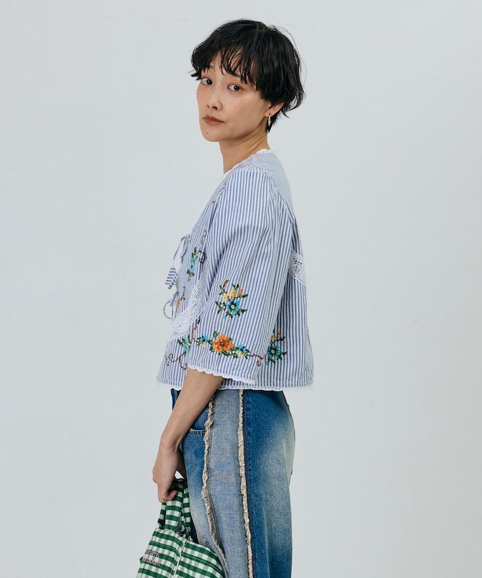 印度風花卉十字刺繡 蕾絲 短款披肩