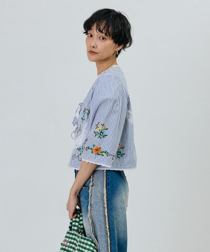 印度風花卉十字刺繡 蕾絲 短款披肩