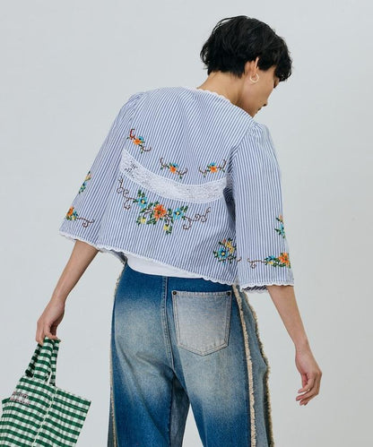印度風花卉十字刺繡 蕾絲 短款披肩