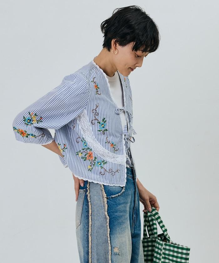 印度風花卉十字刺繡 蕾絲 短款披肩