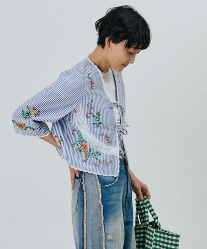 印度風花卉十字刺繡 蕾絲 短款披肩