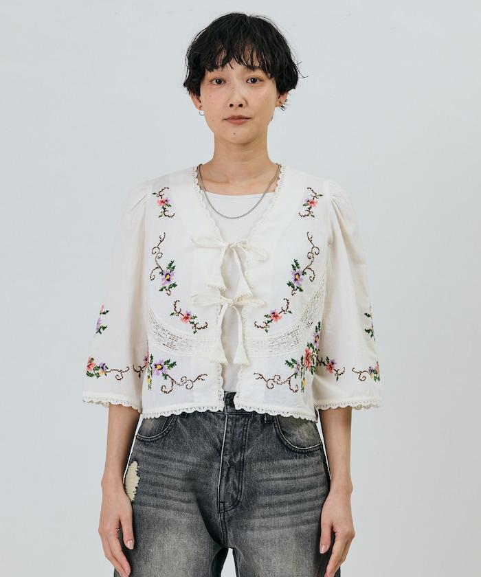 印度風花卉十字刺繡 蕾絲 短款披肩