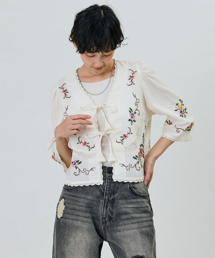 印度風花卉十字刺繡 蕾絲 短款披肩