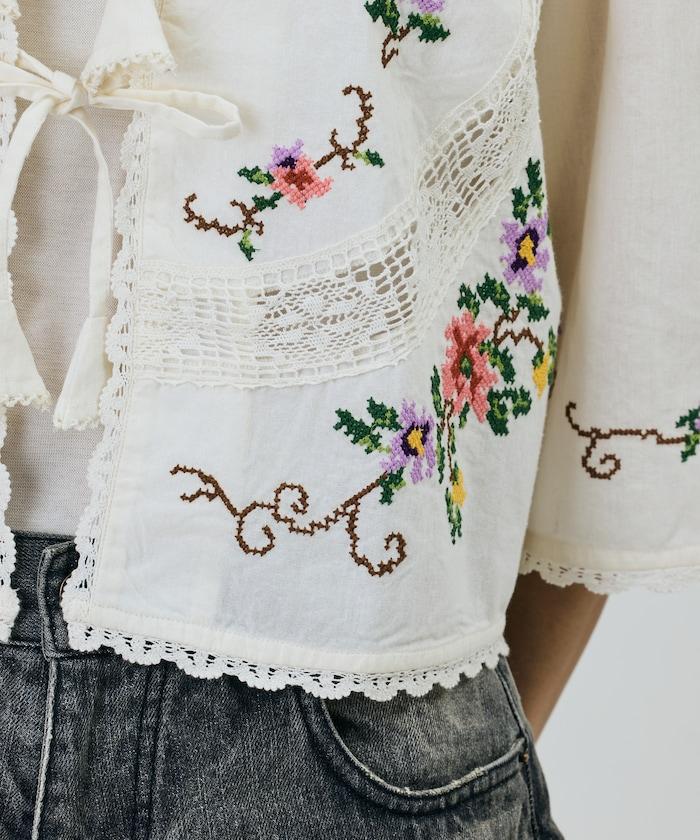 印度風花卉十字刺繡 蕾絲 短款披肩