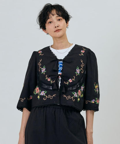 印度風花卉十字刺繡 蕾絲 短款披肩
