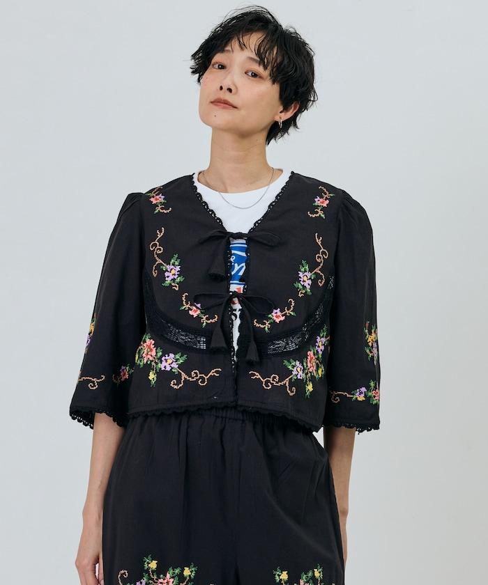 印度風花卉十字刺繡 蕾絲 短款披肩