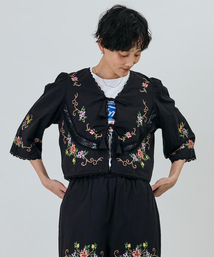 印度風花卉十字刺繡 蕾絲 短款披肩