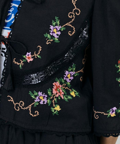 印度風花卉十字刺繡 蕾絲 短款披肩