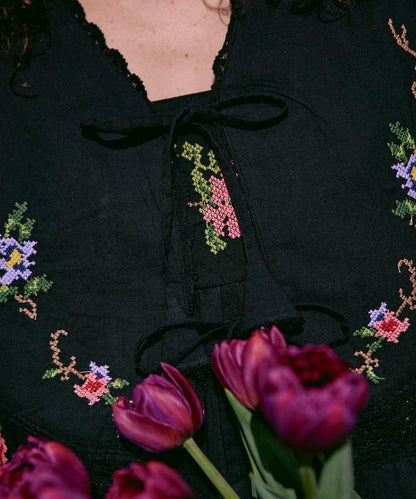 印度風花卉十字刺繡 蕾絲 短款披肩