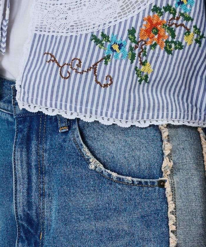 印度風花卉十字刺繡 蕾絲 短款披肩