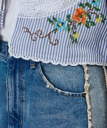 印度風花卉十字刺繡 蕾絲 短款披肩