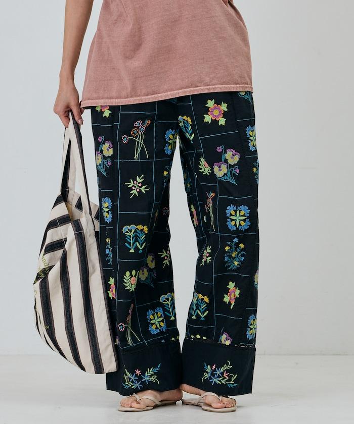 拼接花朵刺繡 褲子