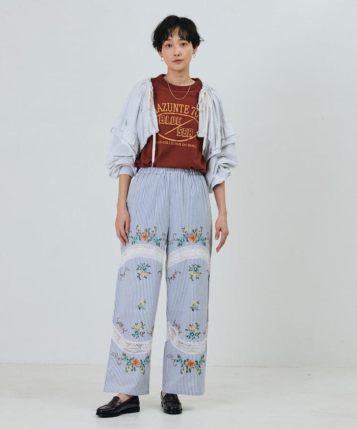 印度風花卉十字刺繡蕾絲 褲子