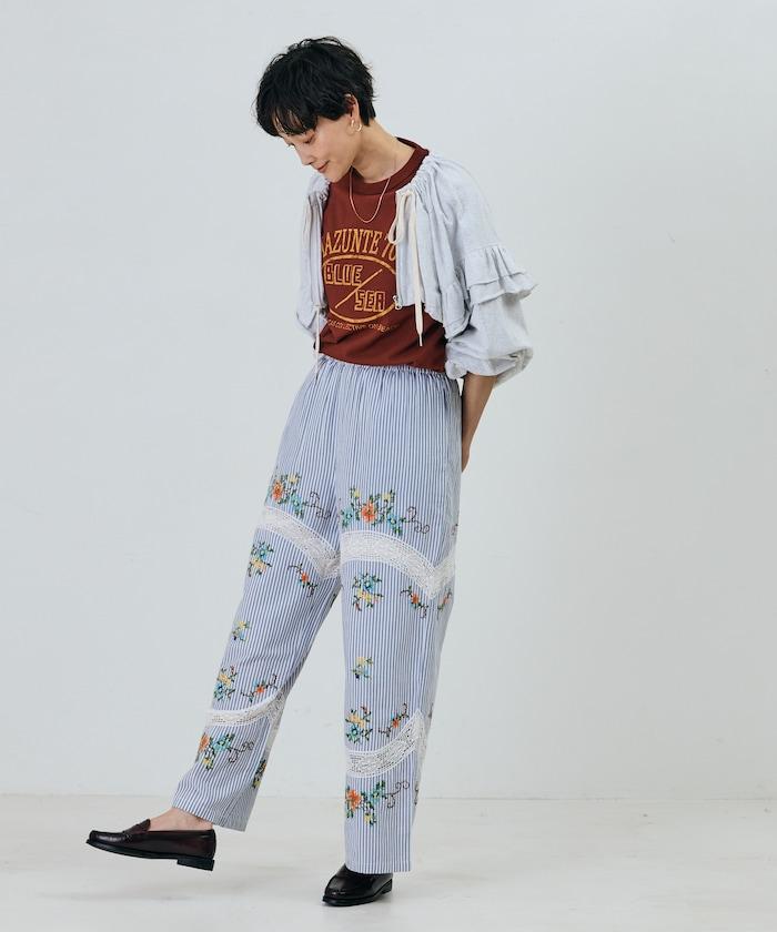 印度風花卉十字刺繡蕾絲 褲子