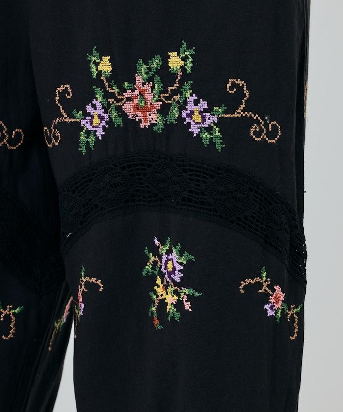 印度風花卉十字刺繡蕾絲 褲子