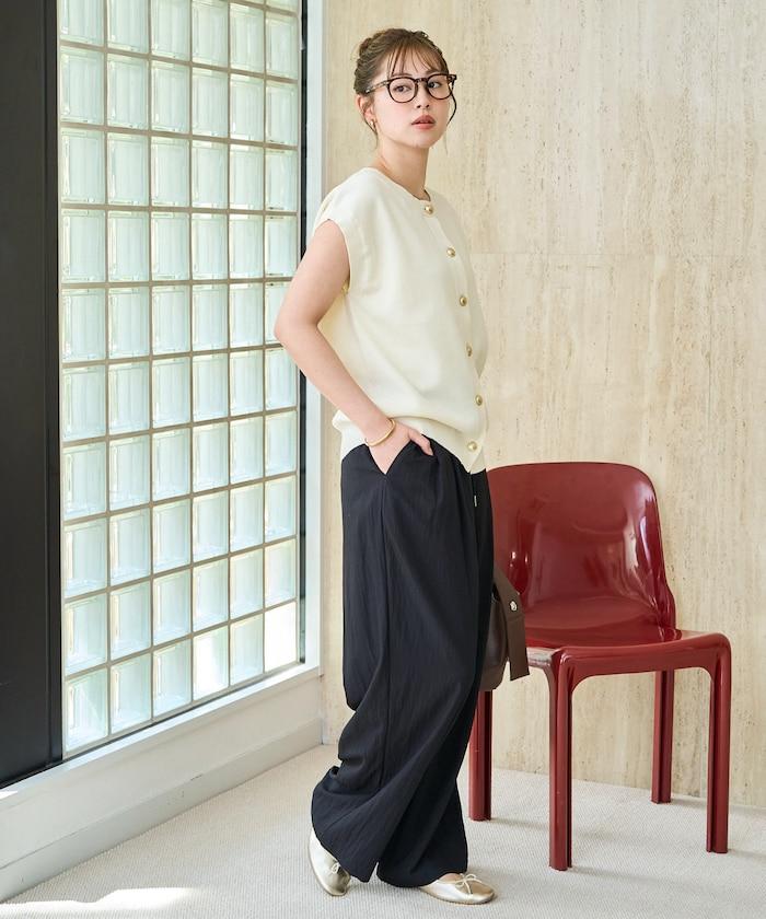 夏季針織 金色紐扣 圓領 馬甲