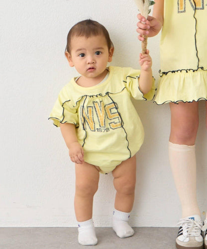 荷葉邊拼接 logo 短袖連體哈衣