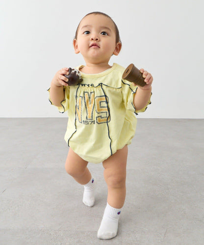 荷葉邊拼接 logo 短袖連體哈衣