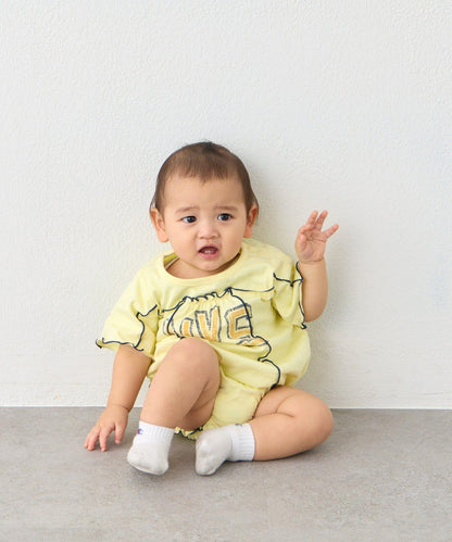 荷葉邊拼接 logo 短袖連體哈衣