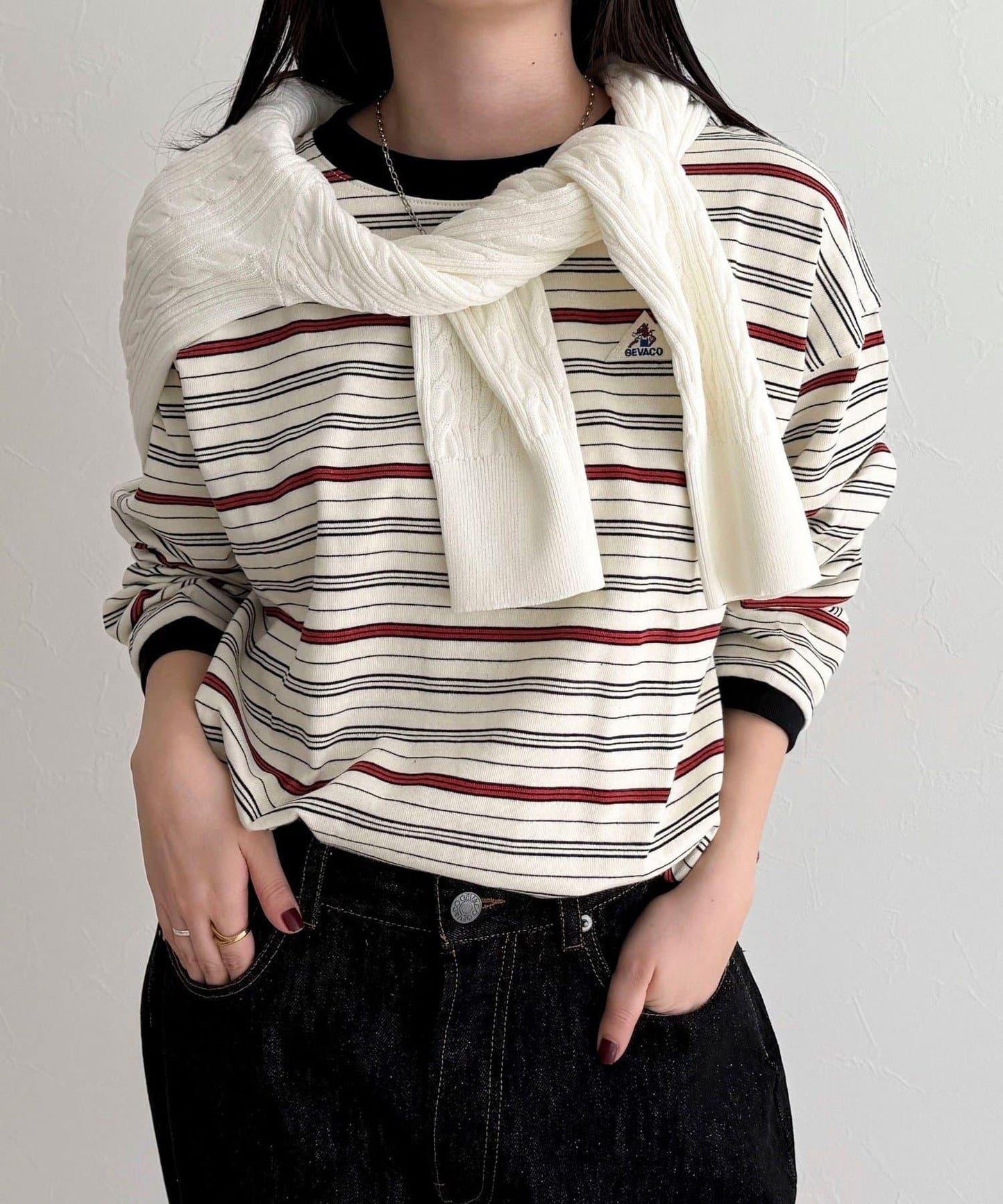 GEVACO/ゲバコ 條紋平紋基礎款長袖T恤