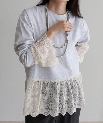蕾絲拼接設計 長袖T恤（販售款）