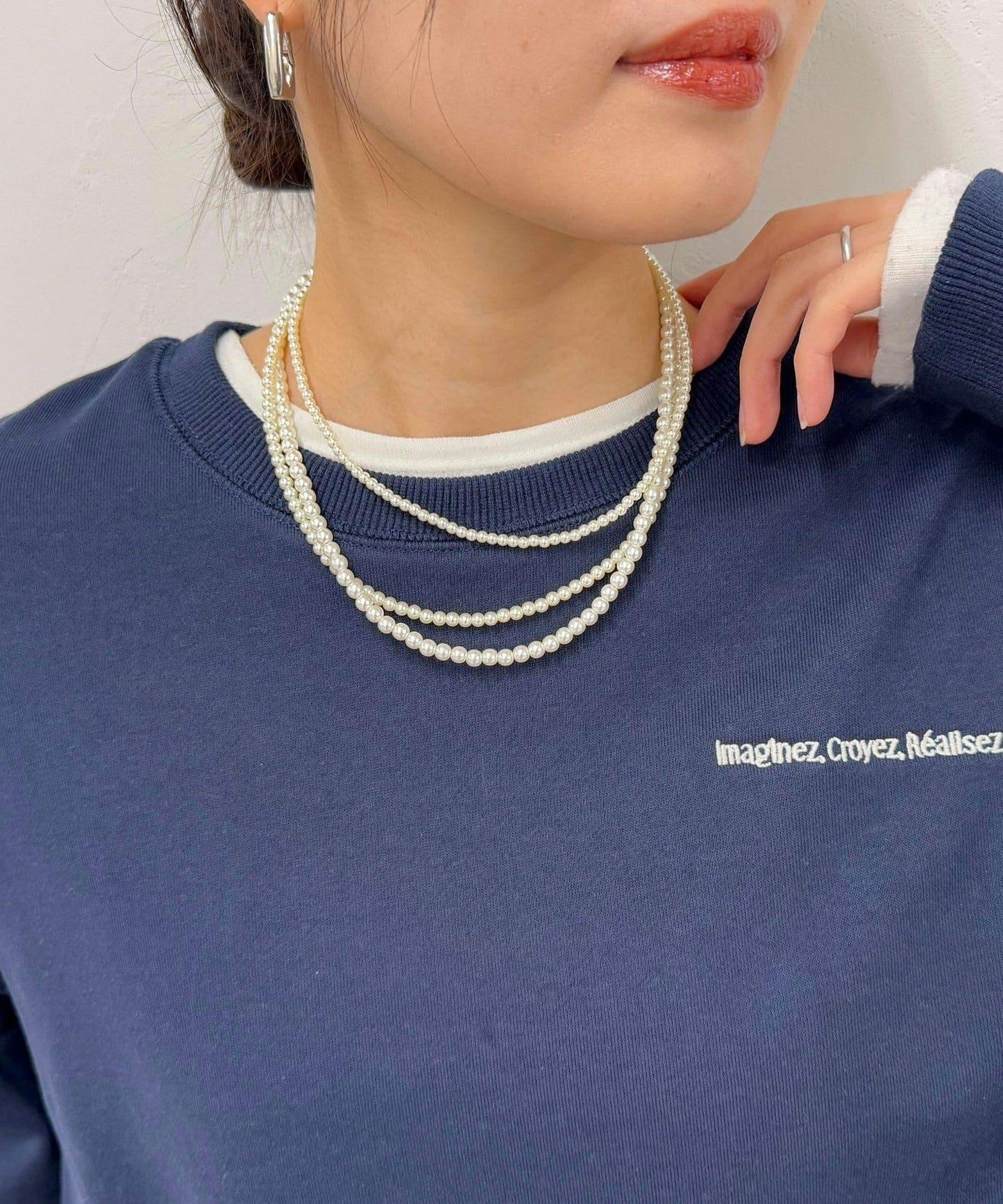 珍珠三連短款項鍊